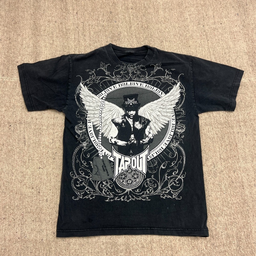 Tapout Shirt Mens Medium Black 2000s Y2K Charles‎ Lewis Jr Mask UFC